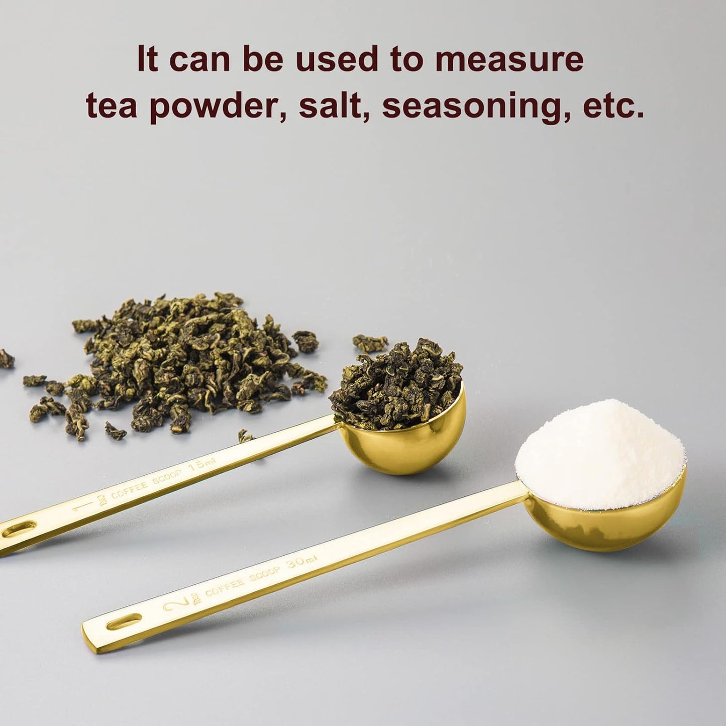 Premium Coffee Scoop Set, Set of 2, Metal Stainless Steel Long Handle Coffee Scoop, Measuring Coffee Spoons Contains 1 Tablespoon (15 ml) and 2 Tablespoons (30 ml) Spoon-Gold