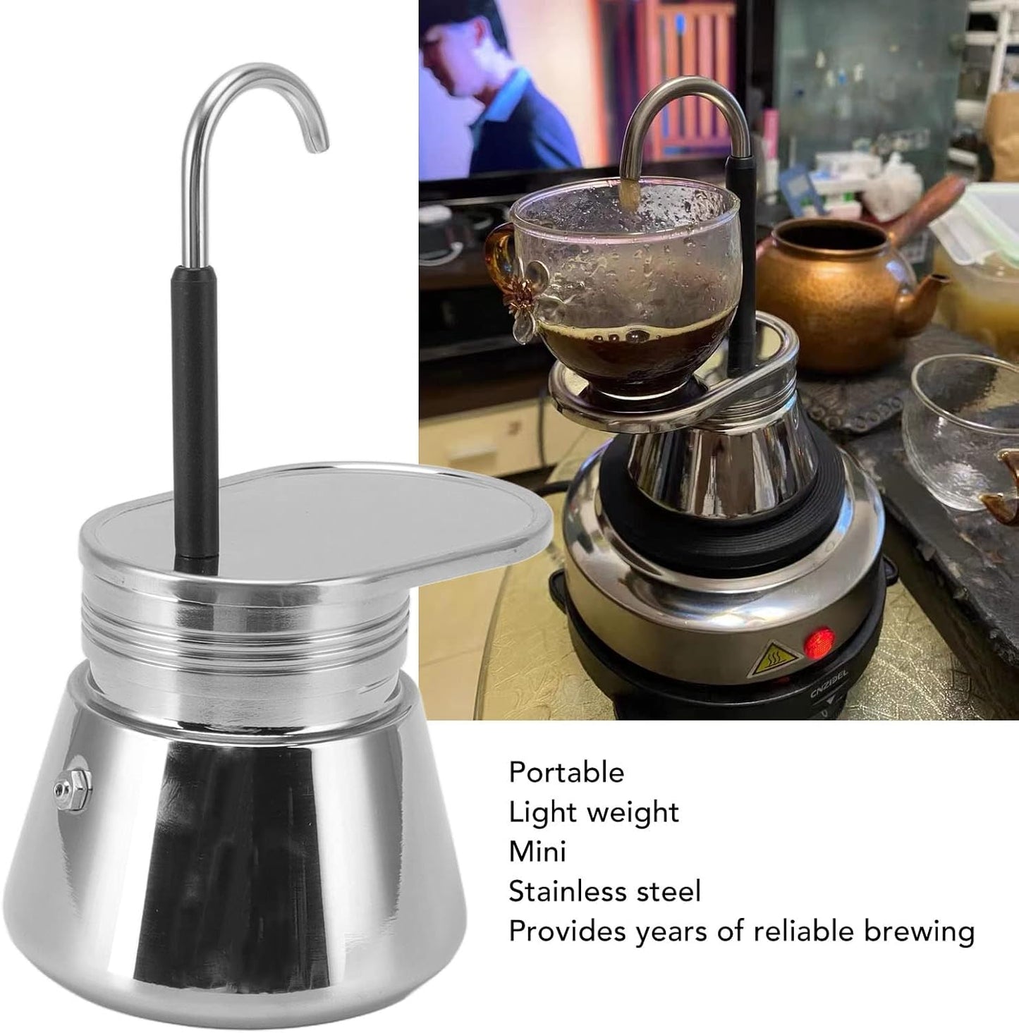 Espresso Maker, Single Spout Stovetop Pot Stainless Steel Mini Stovetop Espresso Percolator Italian Type Espresso Cup Coffee Maker,Use on Stove at Home or Camping