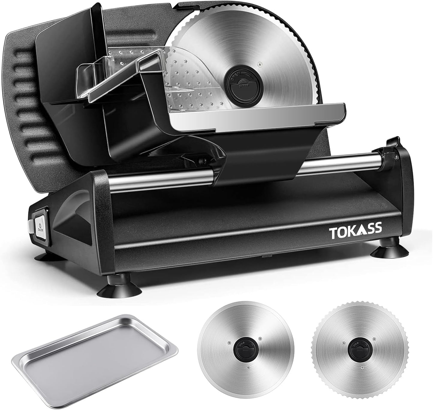 Meat Slicer, 200W Electric Food Slicer with 2 Removable 7.5" Stainless Steel Blades and Stainless Steel Tray, Child Lock Protection, Adjustable Thickness, Food Slicer Machine for Meat Cheese Bread