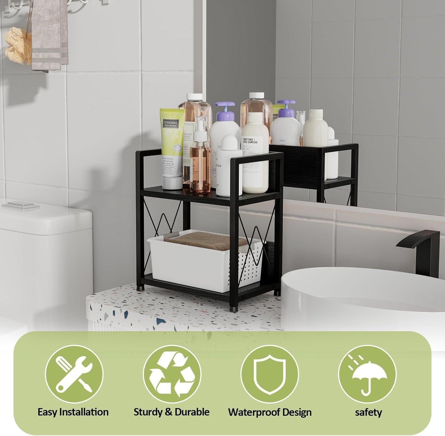 Aduanbang Coffee Bar Accessories Organizer, Seasoning Organizer, 2 Tier Wooden Kitchen Counter Shelf, Coffee Organizer Station for Countertop, Coffee Condiment Rack for Mugs, Cups, Cream, Syrup