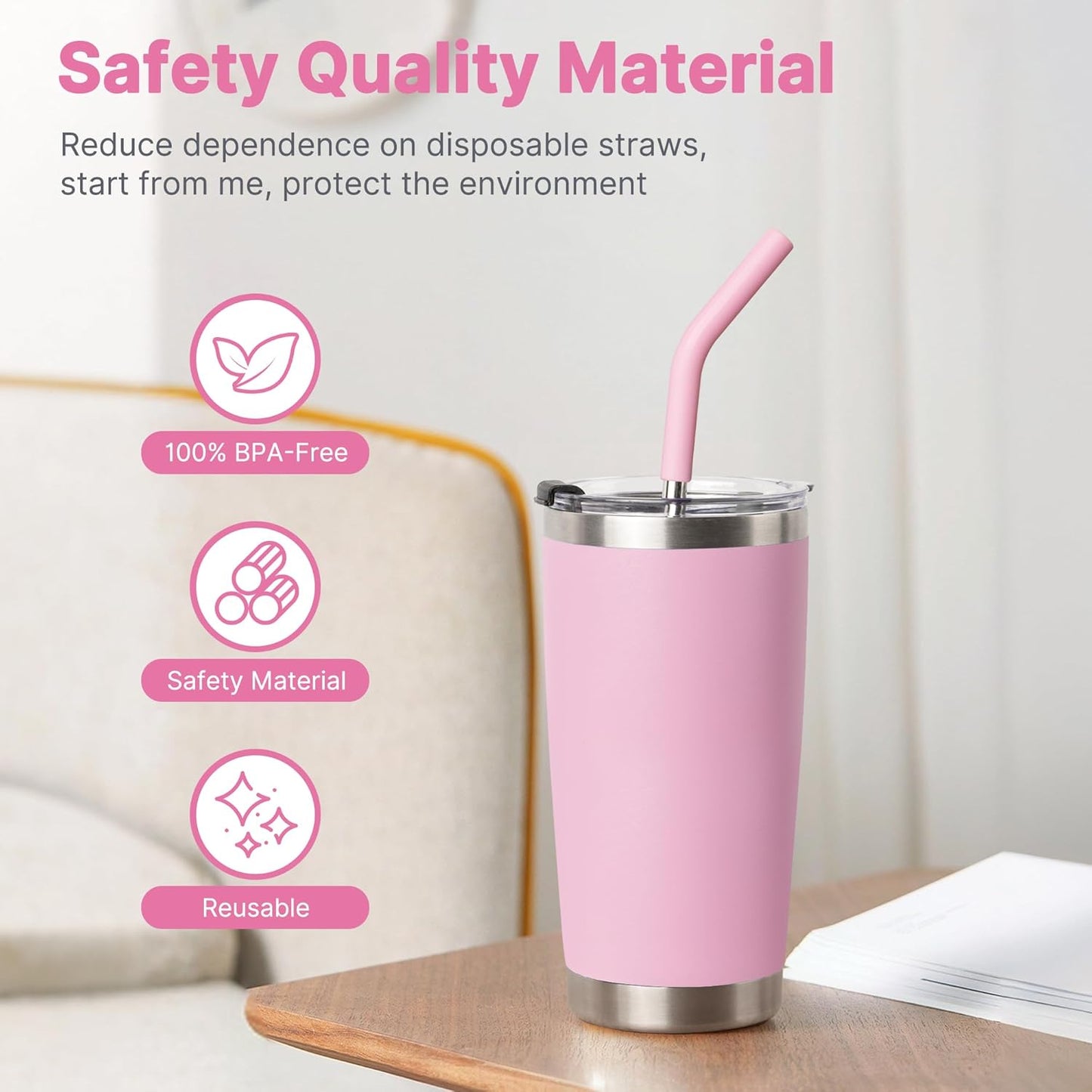 Metal Straws Reusable for 20 oz YETI Tumbler,5 Pcs Stainless Steel Straws Straight with Silicone Tip Drinking Straws for 20 oz Cup Tumbler