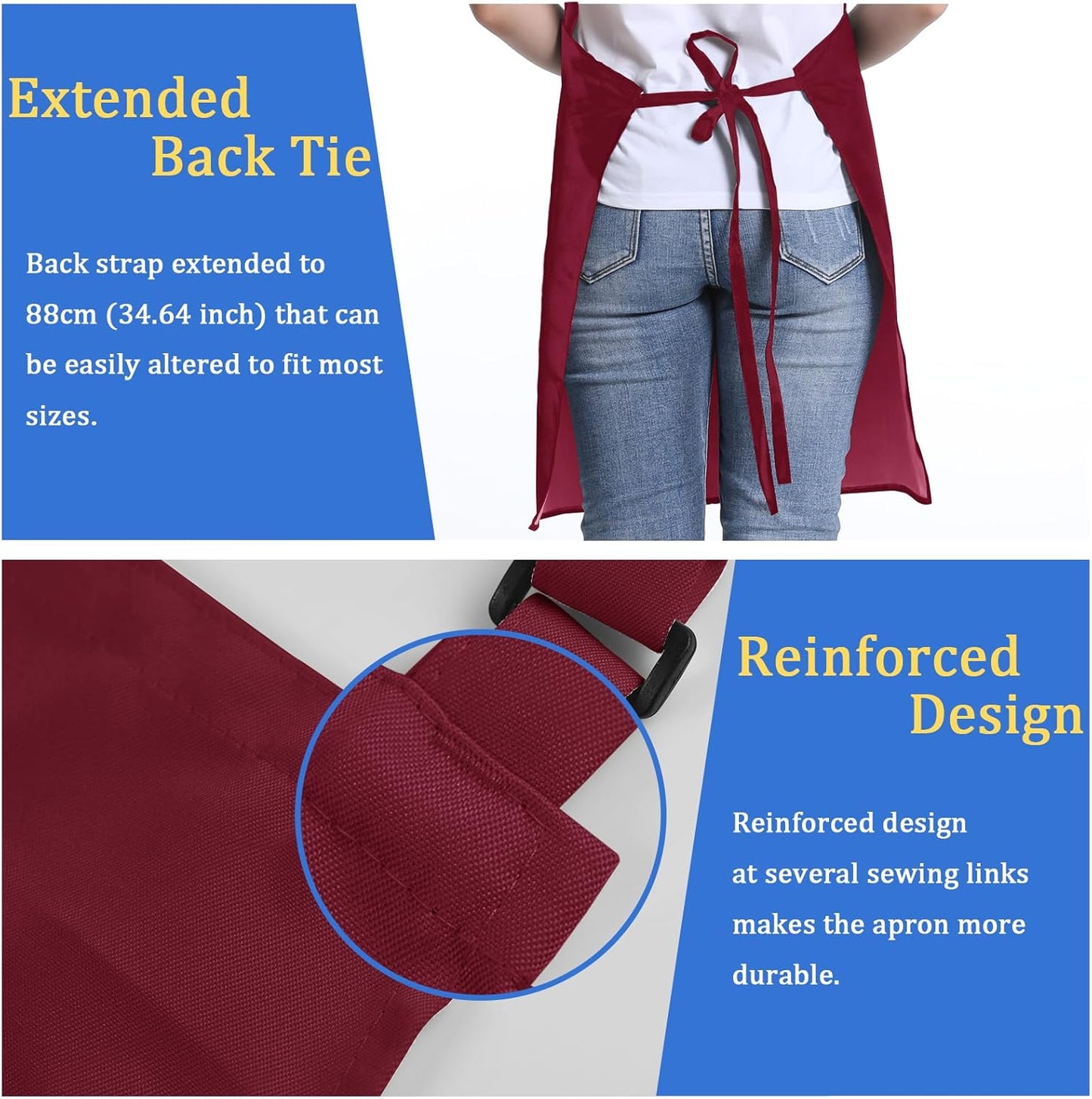 4 Pack Chef Apron, Adjustable Apron with 2 Pockets, Unisex Personalised Apron for Cooking, Kitchen, Restaurant