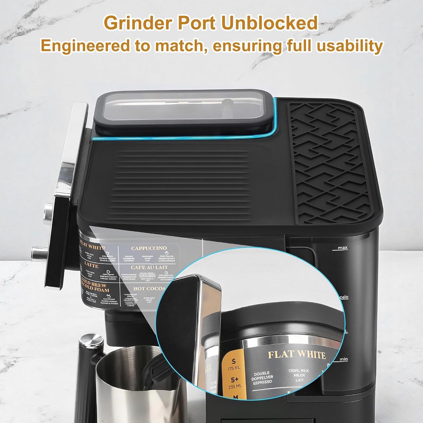 VOCOSTE Top Silicone Mat for Ninja Espresso ES601, Protects Top Surface from Scratches, Grinding Port Unblocked, Anti-Slip, Waterproof, Heat-Resistant, Fit for Ninja Luxe Cafe Accessories