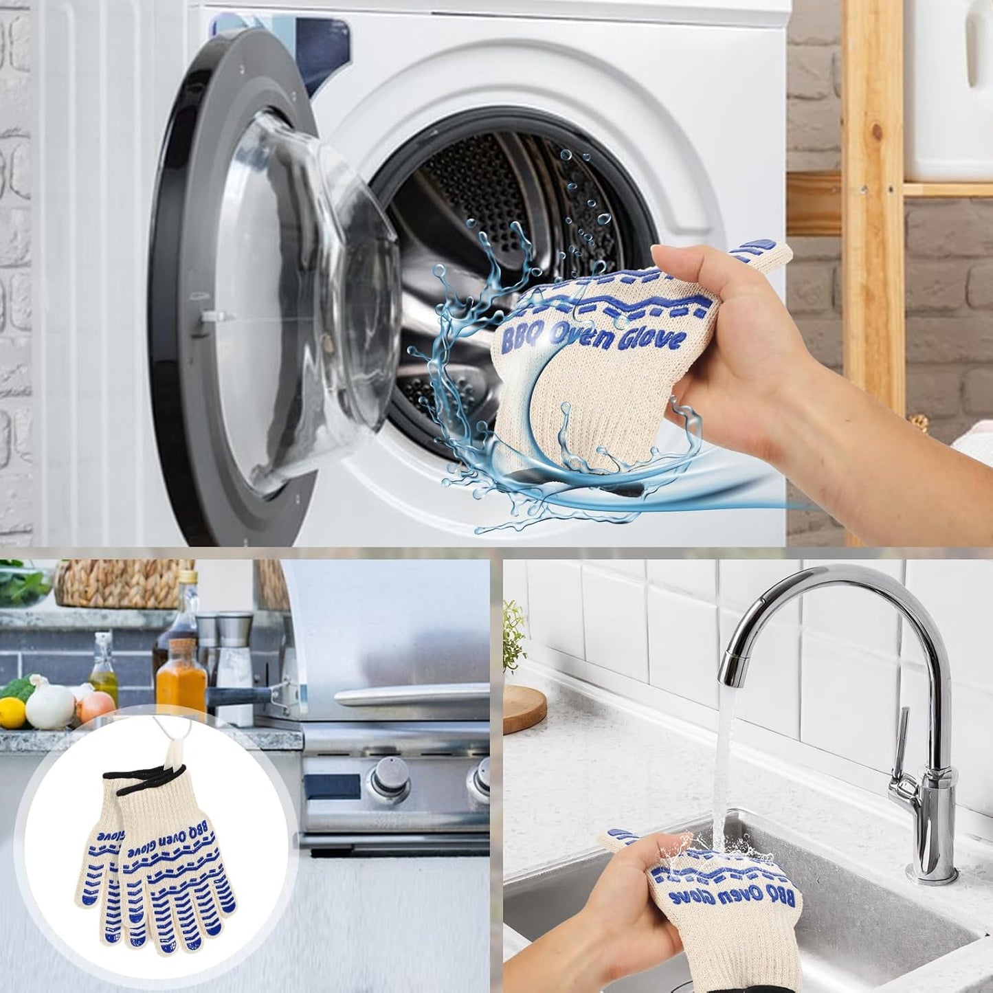 BBQ Gloves 932℉ Heat Resistant Oven Gloves, Cooking Gloves for BBQ, Grilling, Baking,Cutting, Smoker Fireplace-1 Pair(Blue)