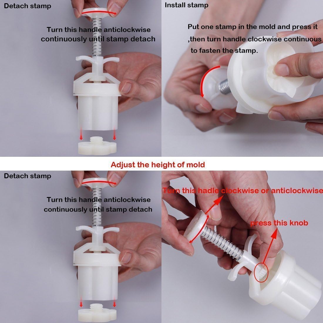 180g 5pcs Cookie Stamps Thickness Adjustable Moon Cake Mold Set, Cookie Press DIY Decoration Hand Press Cutter Cake Dessert Mold