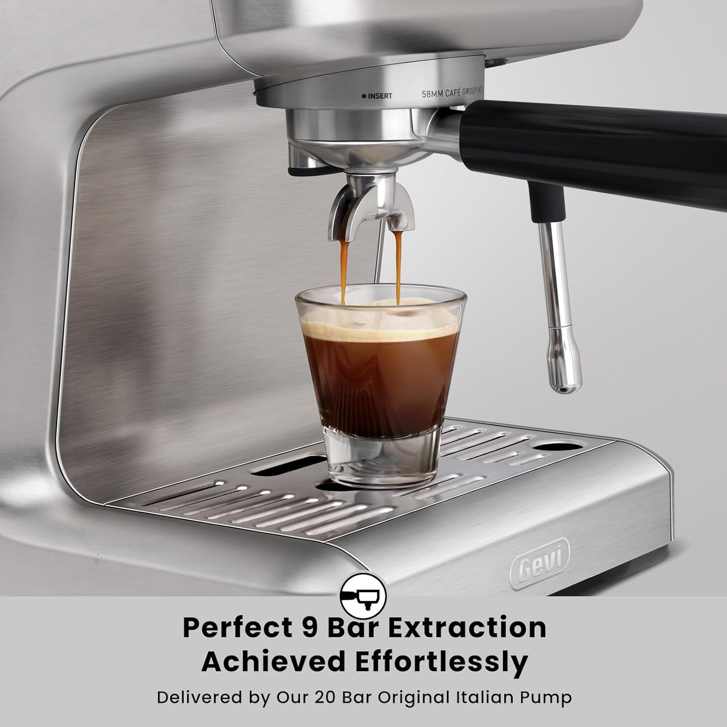 Gevi EzBru 1000C Commercial Grade Espresso Machine | 20Bar Pump + PID Temp Control (Adjustable Shot/Temp) | 58mm Portafilter w/Pressure Gauge | 2.2L Tank & Barista Kit | Home & Café Use