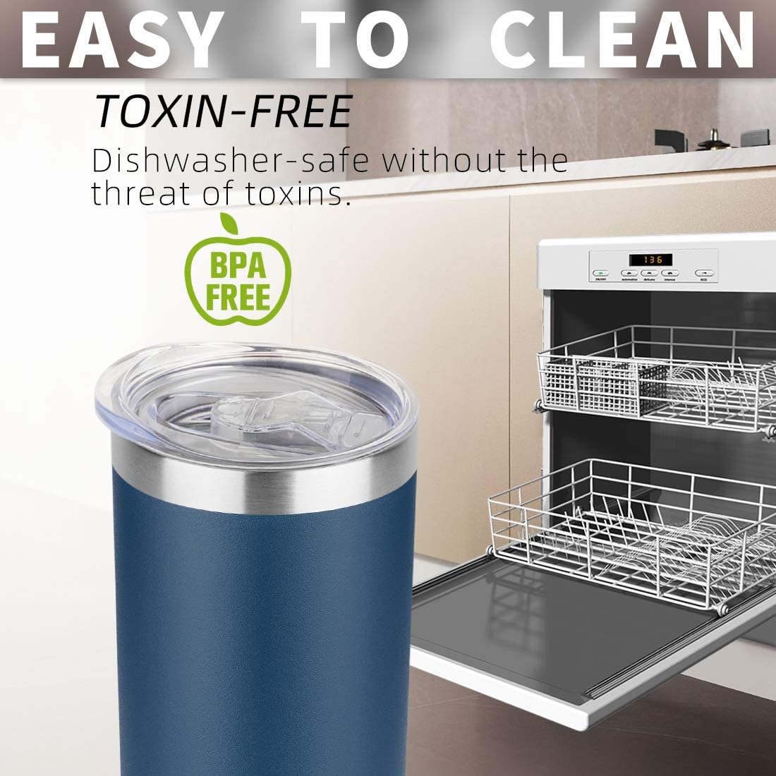 HASLE OUTFITTERS 20 oz Skinny Tumblers Bulk Set, Stainless Steel Insulated Slim Tumblers with Lids, Reusable Double Wall Travel Coffee Mugs, Durable Powder Coated Travel Water Cups(Navy, 4)