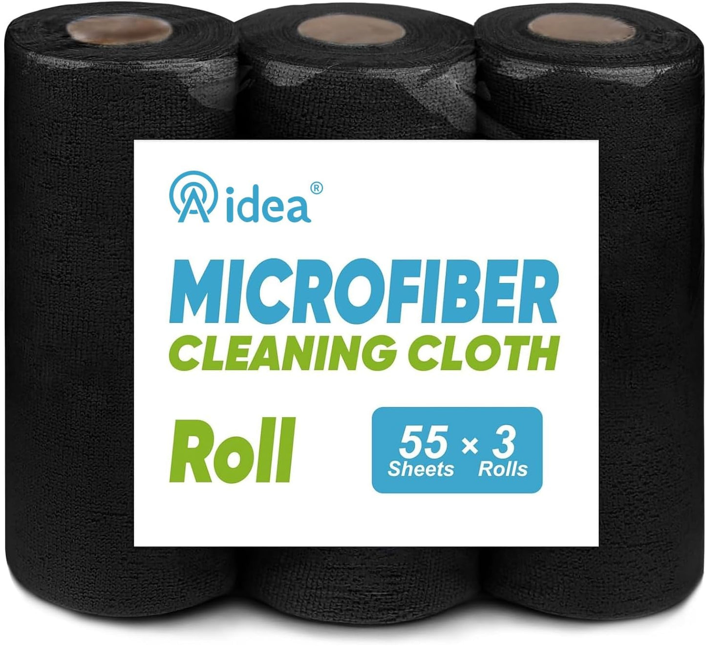 AIDEA Microfiber Cleaning Cloth 165 Sheets 3 Roll, Black Microfiber Towels for Cars, Shop Rags Washable, Cleaning Rags Reusable Paper Towels for Automotive, Mechanic, Workshops, House, 11×9"