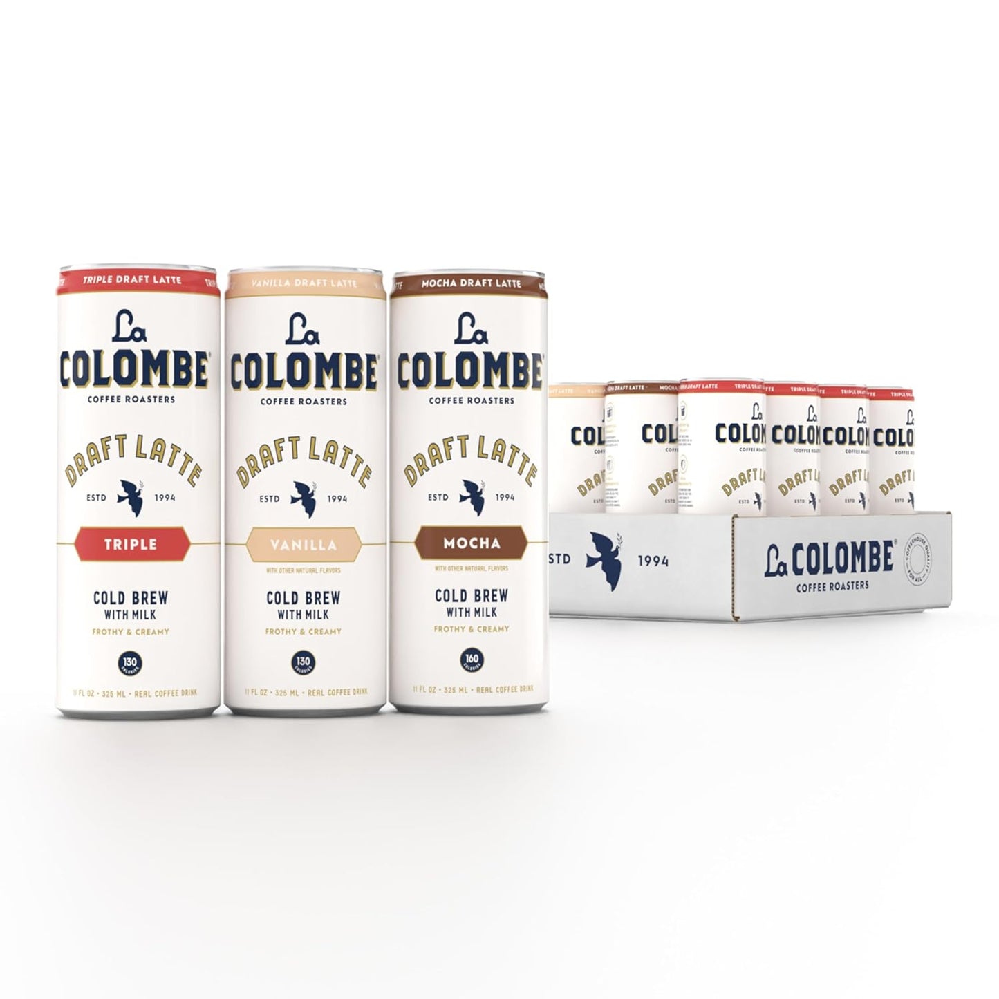La Colombe Coffee, Draft Latte Variety Pack, 11 fl oz cans (Pack of 12), Includes Triple Latte, Vanilla Latte & Mocha Latte, Coffeehouse Quality, Ready-to-Drink, On-the-Go