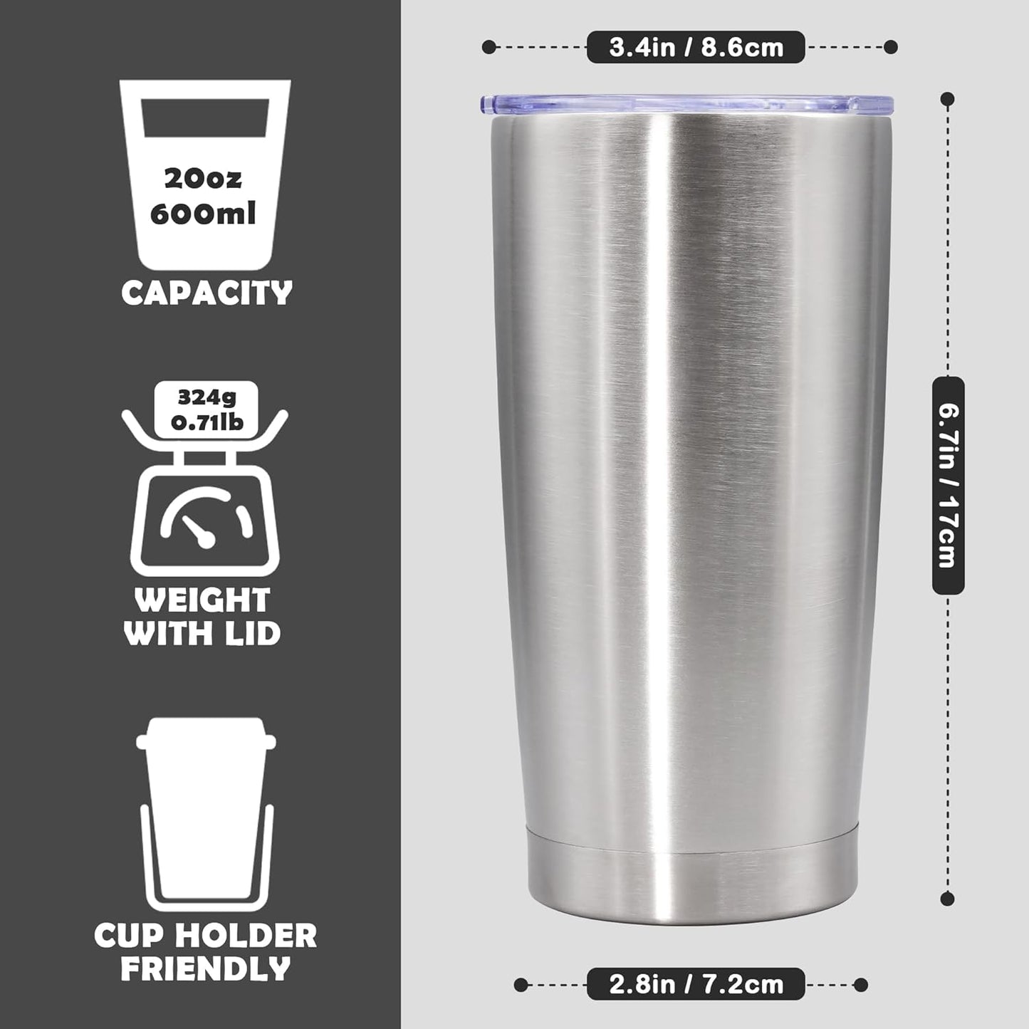 20oz Tumbler Bulk Stainless Steel Tumbler Cup with Lid Vacuum Insulated Double Wall Travel Mug, Durable Powder Coated Travel Coffee Tumbler Mug for Hot & Cold Drinks, Mix,12 Pack