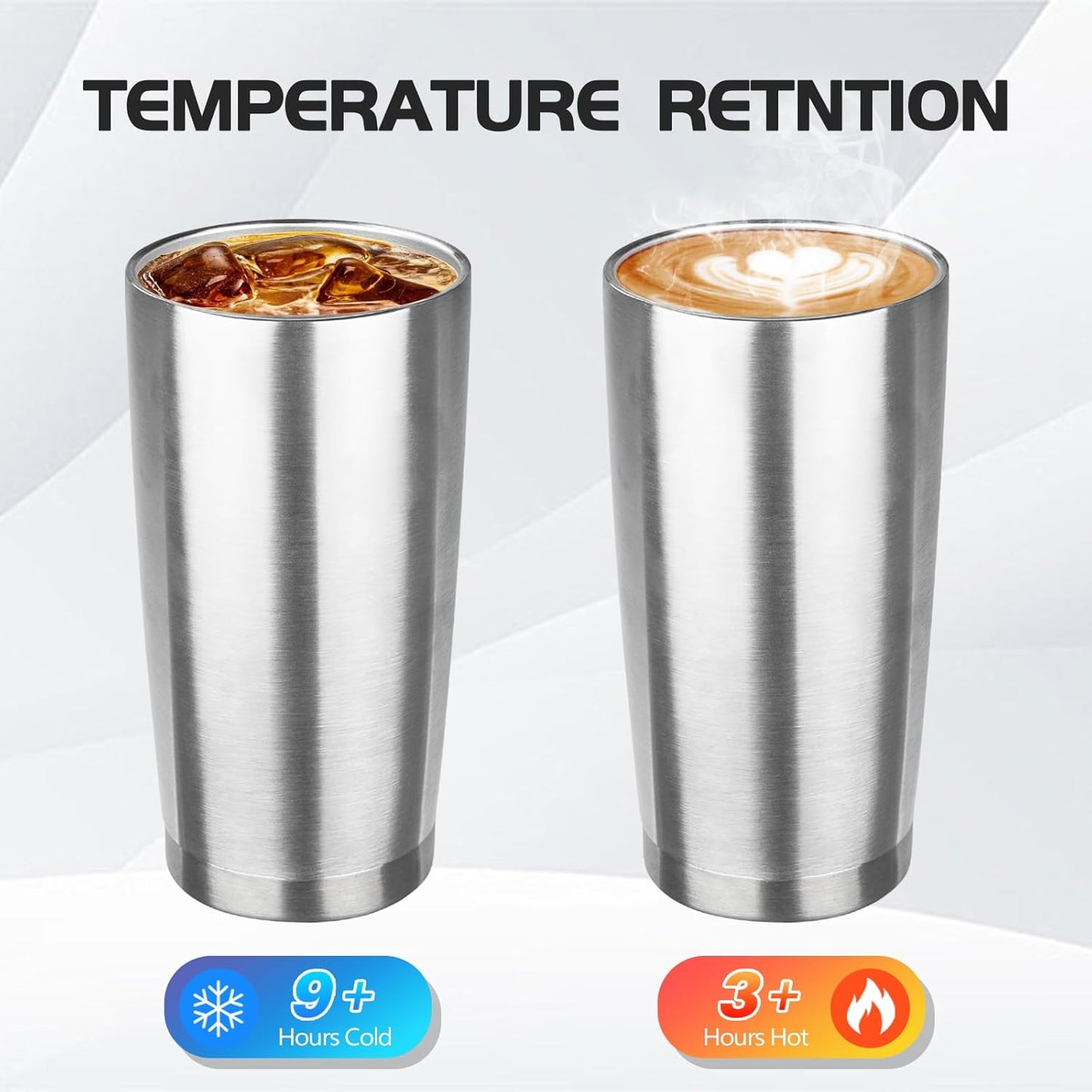 StarSpeed 20oz Tumbler Bulk with Lid, Stainless Steel Insulated Tumblers Double Wall Vacuum Insulated Travel Mug, Powder Coated Coffee Cups for Hot and Cold Drinks(Silver,8)