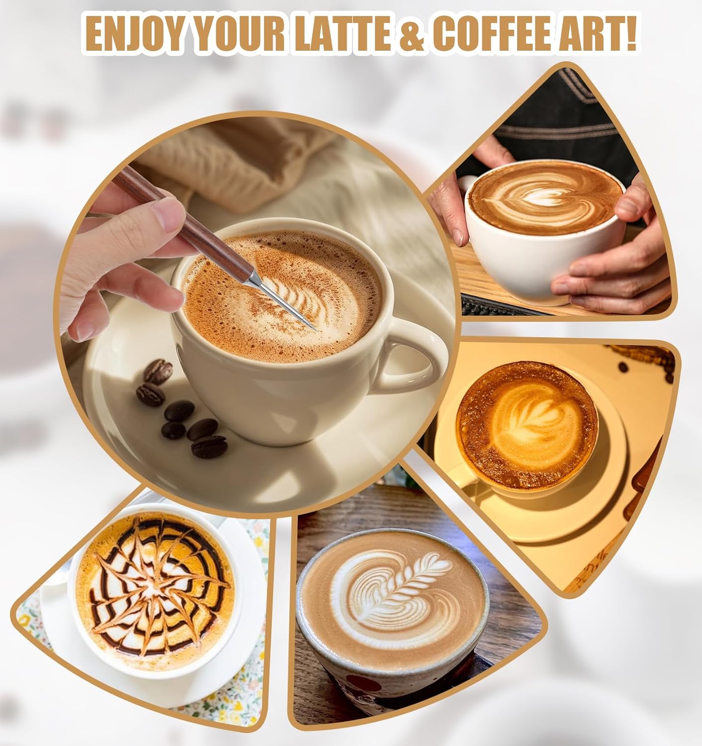 Latte Art Pens, 2-Pack Stainless Steel Latte Art Pen Barista Tools with Wooden Handle, Double-Ended Barista Accessories for Professional Coffee Drawing, Home & Cafe Use