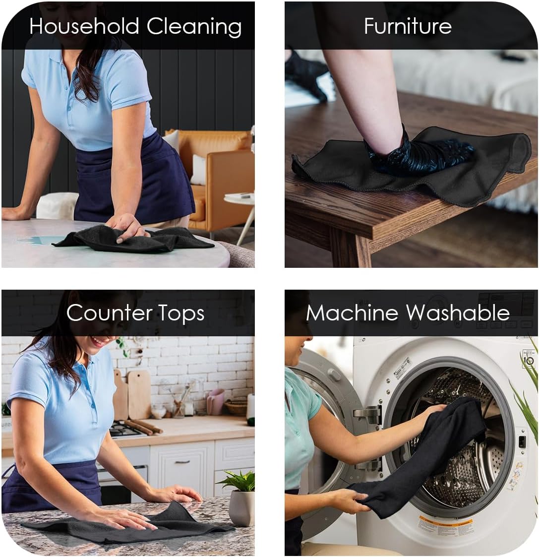 Avalon Towels Microfiber Cleaning Cloths (Value Pack of 36) Size 16" x 16", Highly Absorbent Cleaning Rags, Lint Free Cleaning Towels, Reusable and Washable, Microfiber Towels for Cars (Black)