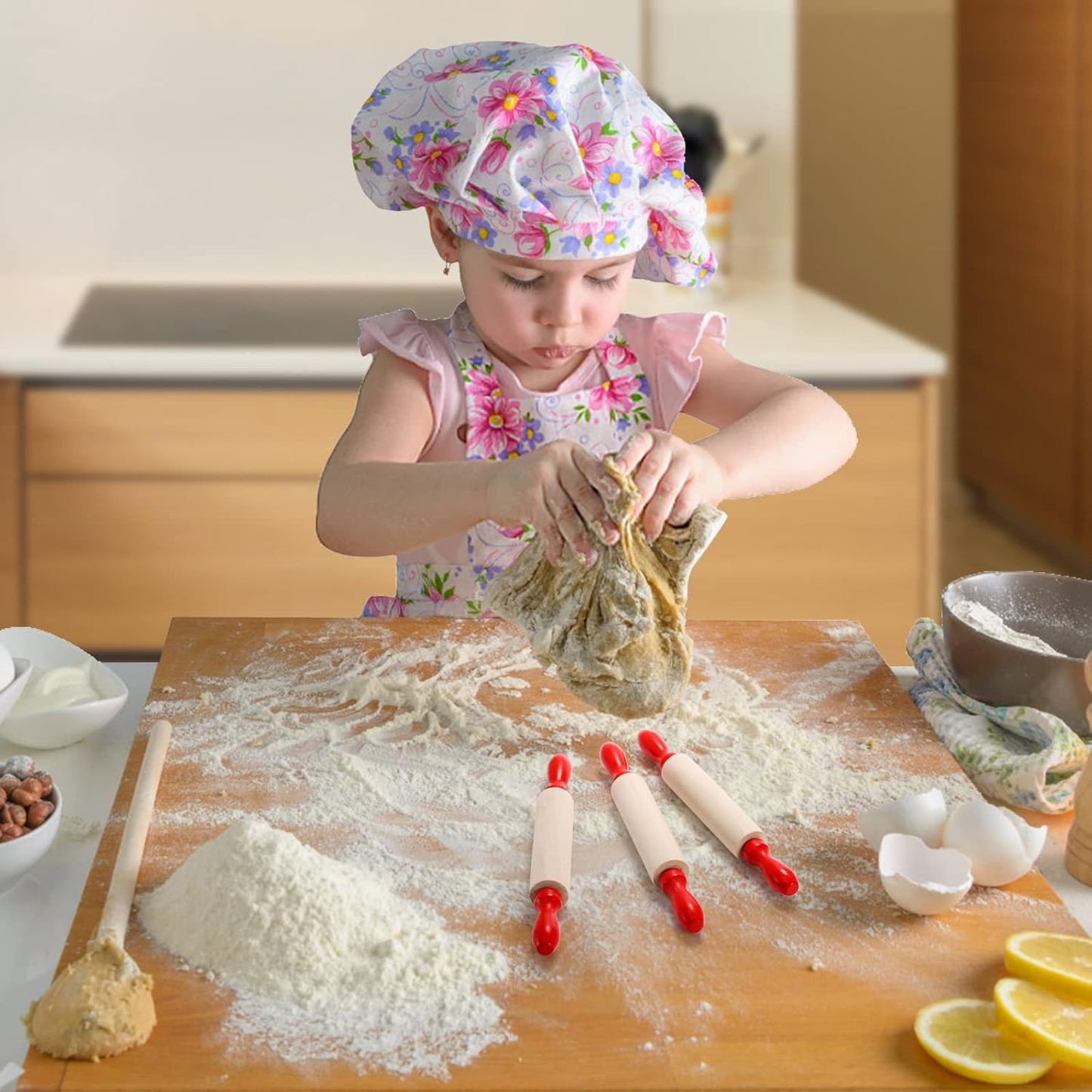 SOUJOY Set of 12 Mini Rolling Pin, 8 Inch Wood Dough Roller for Baking with Red Handle, Small Clay Rolling Pin for Craft Fondant Pastry Pizza Crafting and Imaginative Play