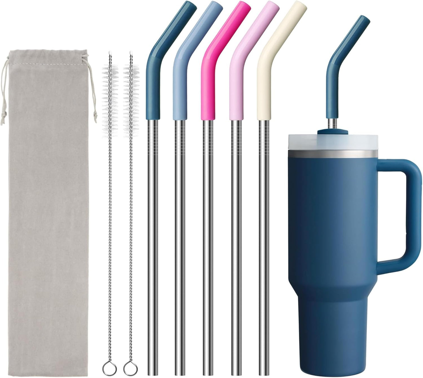 Metal Straw Replacement for Stanley Quencher 40oz Tumbler, 12.2 Inch Long Reusable Metal Drinking Straws for Simple Modern, Meoky Tumbler 40 oz Tumbler Cup,1 Portable Bag