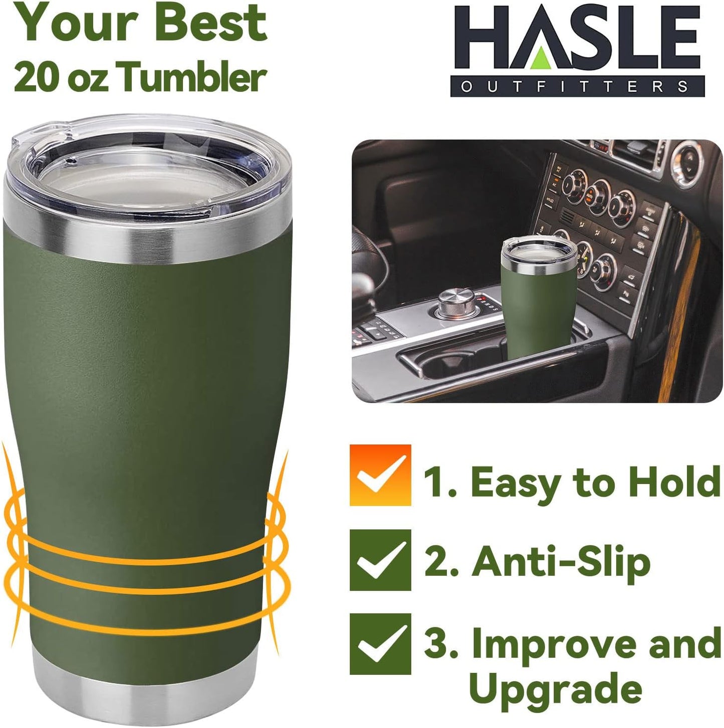 HASLE OUTFITTERS 20 oz Tumbler Bulk, Stainless Steel Tumblers with Lid, Vacuum Insulated Tumbler, Double Wall Powder Coated Cup, coffee mugs, Army Green, 12 Pack