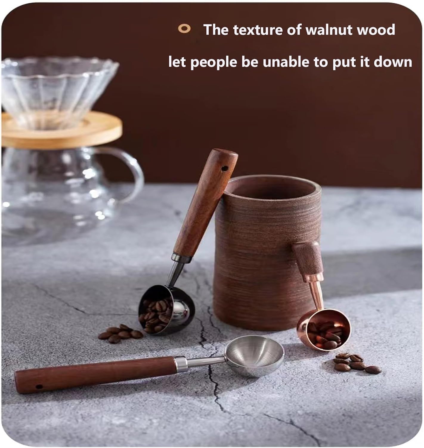 Vintage Coffee Measuring Spoon - 304 Stainless Steel, Coffee Scoop，10g Capacity, Walnut Handle - Perfect for Coffee, Tea, and More (Silver (2 pcs))