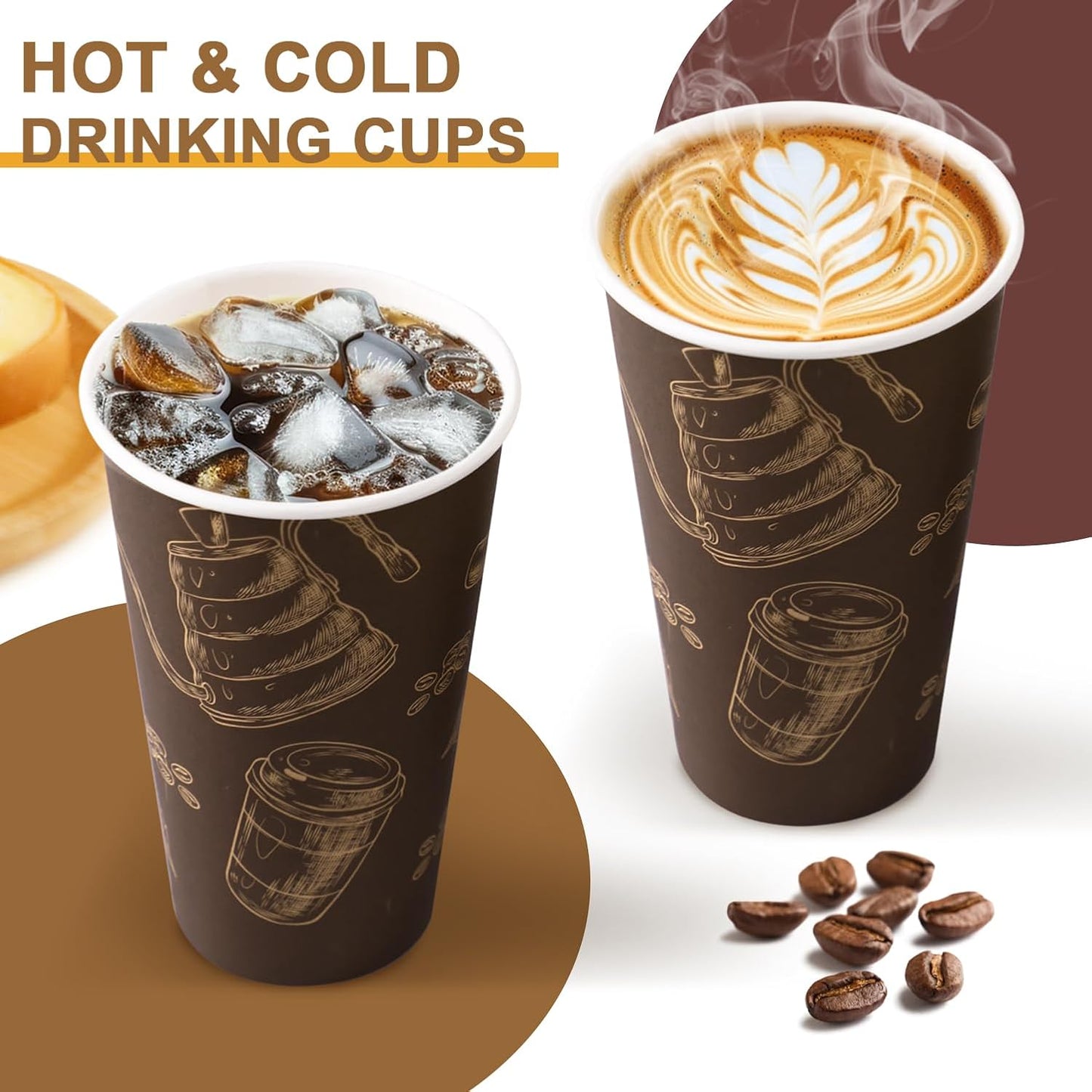 Paper Cups 16 oz 180 Pack, Disposable Coffee Cups, Dispoable Paper Drinking Cup for Coffee, Hot Cups for Party, Picnic, Travel, and Events