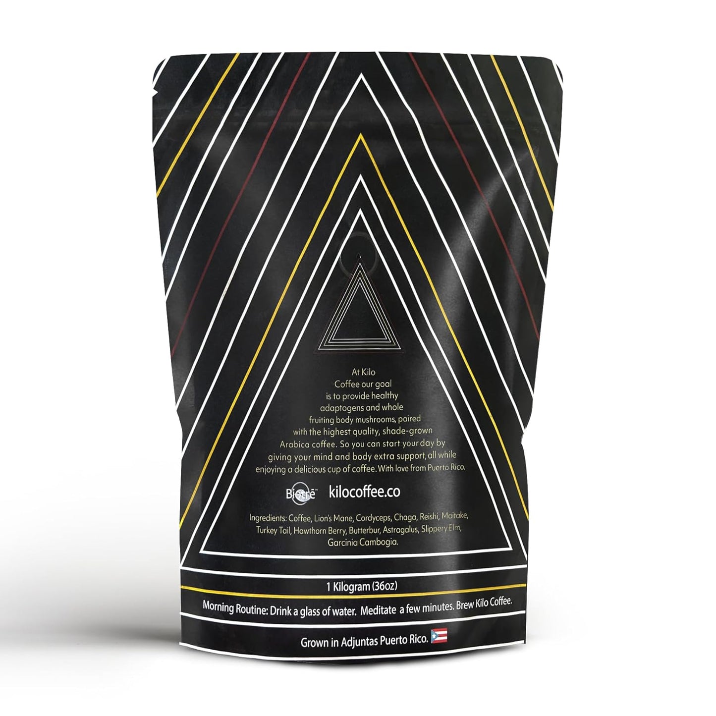 Kilo Coffee - 1 Kilogram Adaptogenic Mushroom Coffee. Whole Fruiting Body: Lions Mane, Chaga, Reishi, Cordyceps. Single Origin from Puerto Rico, Low Acid. 2.2lbs