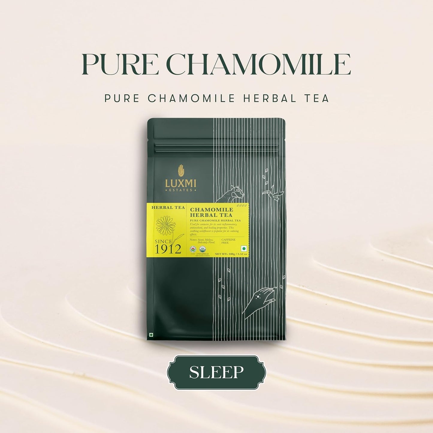 Luxmi Estates Chamomile Herbal Tea 100g Loose Leaf Tea | Herbal Tea | Caffeine-Free | Single Ingredient | 50 Cups Bulk Pack