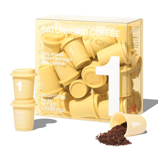SATURNBIRD Coffee Instant Cold Brew, Light Roast, Bright & Fruity Blend of 100% Specialty Arabica, Enjoy Hot or Cold, Freeze Dried Iced Coffee, 24 Single Servings for Home, Travel, Office (NO.1)
