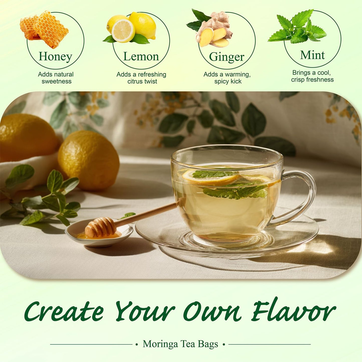 WT WEETEE Moringa Tea Bags 100 Count, 100% Pure Dried Moringa Leaves, Caffeine Free Nutrient-Dense Herbal Tea, Earthy Spinach Aroma & Bold Fermented Bean-Like Flavor