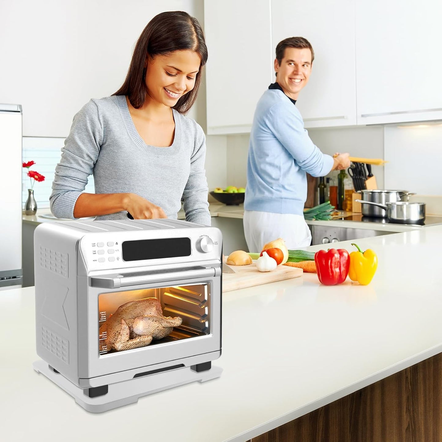 360° Rolling Tray Bamboo Appliance Slider for Kitchen Appliances, for Breville Espresso Machine Accessories, Sliding Tray for Coffee Maker Appliances Mat Easily from Under The Cabinet White13"×15.7"