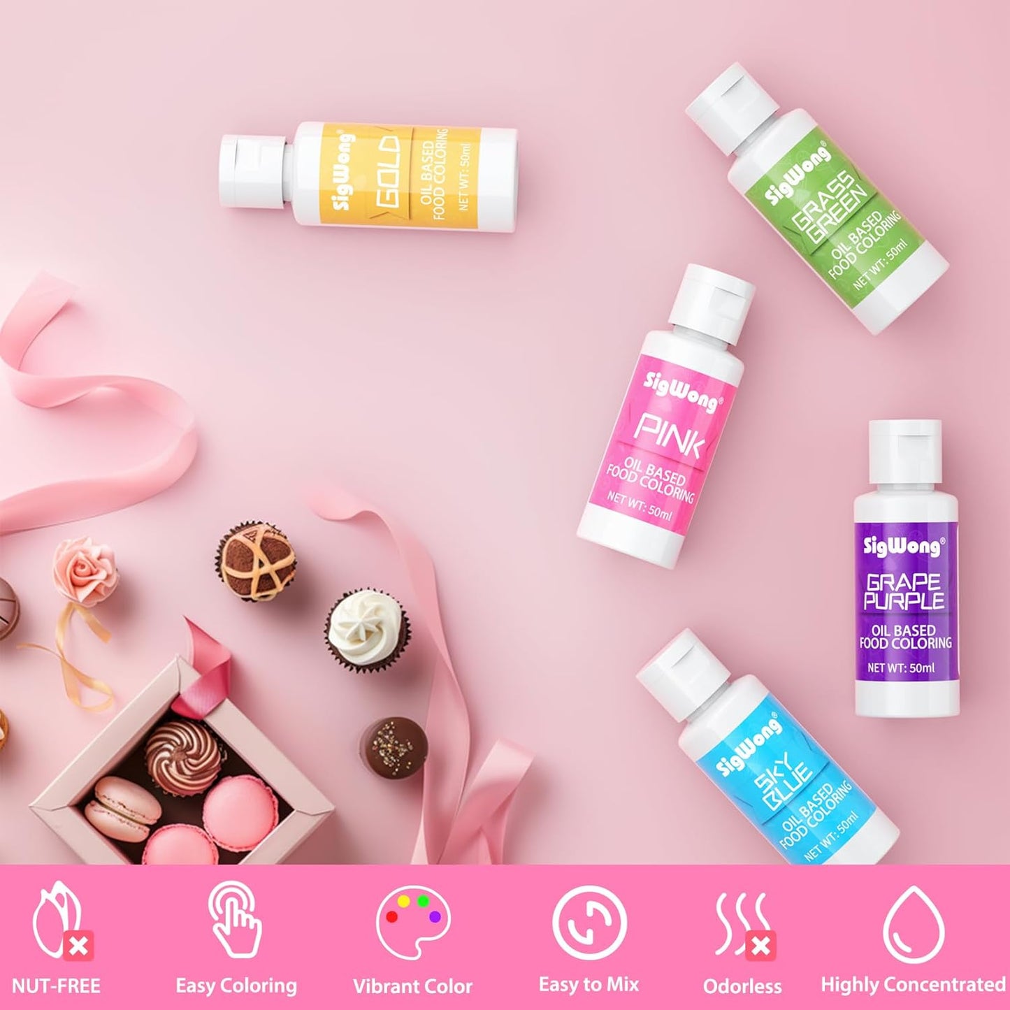 Oil Based Food Coloring for Chocolate - 50ml Pink Upgraded Edible Oil Based Food Dye for Cake Decorating, Baking, Candy Melts, Cookie, Icing Frosting, Fondant, Meringues - 1.69 Fl.Oz Bottles