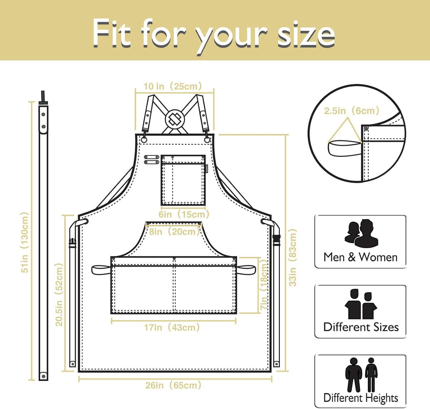 10 Pack Kitchen Apron, Work Apron, Canvas, Multiple Pockets, Gardening, Painting, BBQ, Artist, Carpenter, Sizes M to XXL, Amber