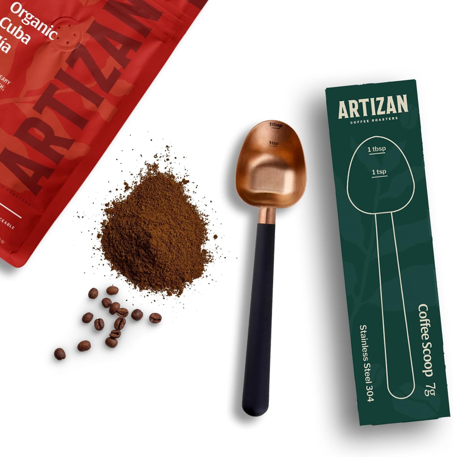 Artizan Coffee Roaster Long Handle Stainless Steel Copper Spoon - Scoop for Measuring Coffee, Tea & More 7G