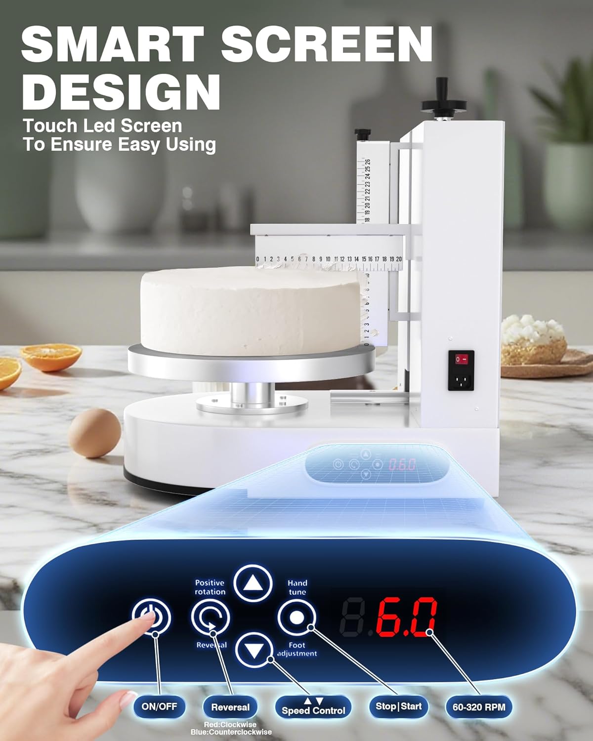 PYY Cake Decorating Machine - 4-12 Inch Automatic Cake Cream Spreading Machine for Cake Smoothing Machine, Electric Cake Turntable 60-320 RPM with Graduated Scrapers Maquina Para Decorar Pasteles