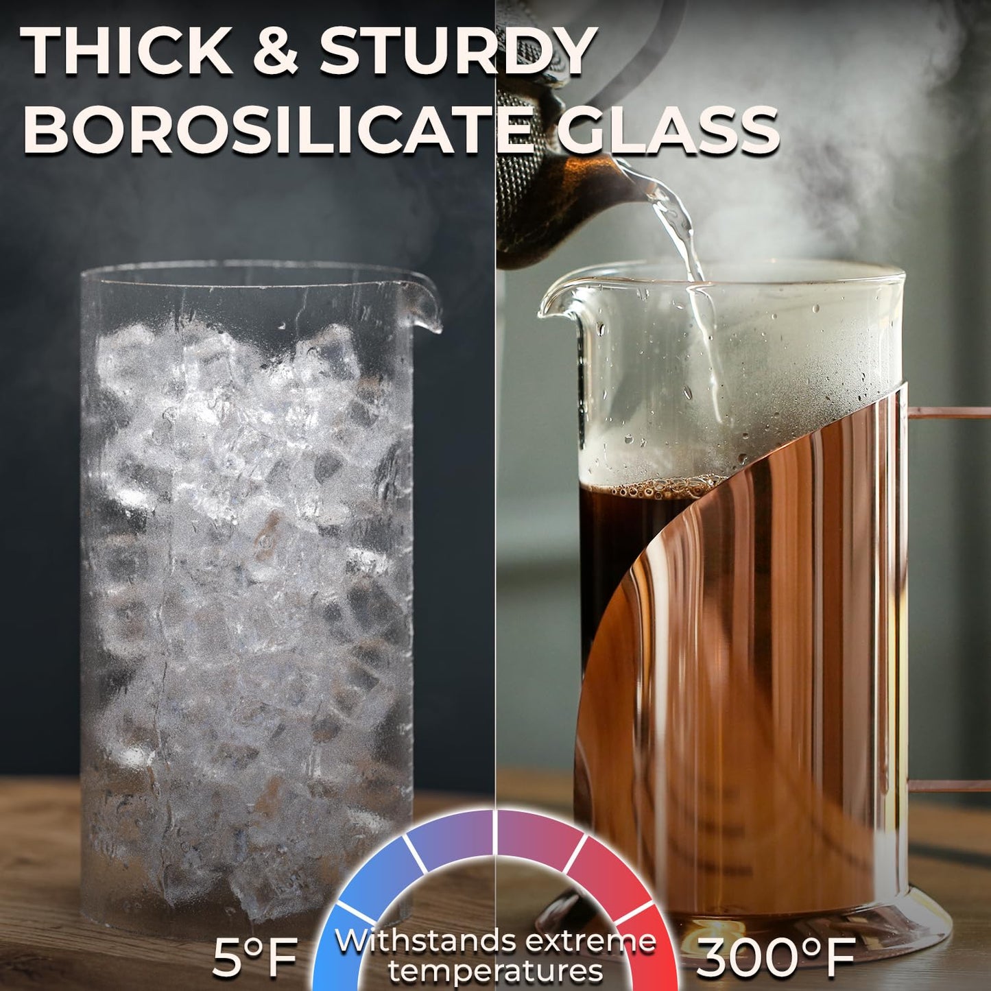 Cafe Du Chateau Stainless Steel French Press Coffee Maker - 34oz Insulated Coffee Press with 4-Level Filtration, BPA Free, Durable Glass, Great for Tea