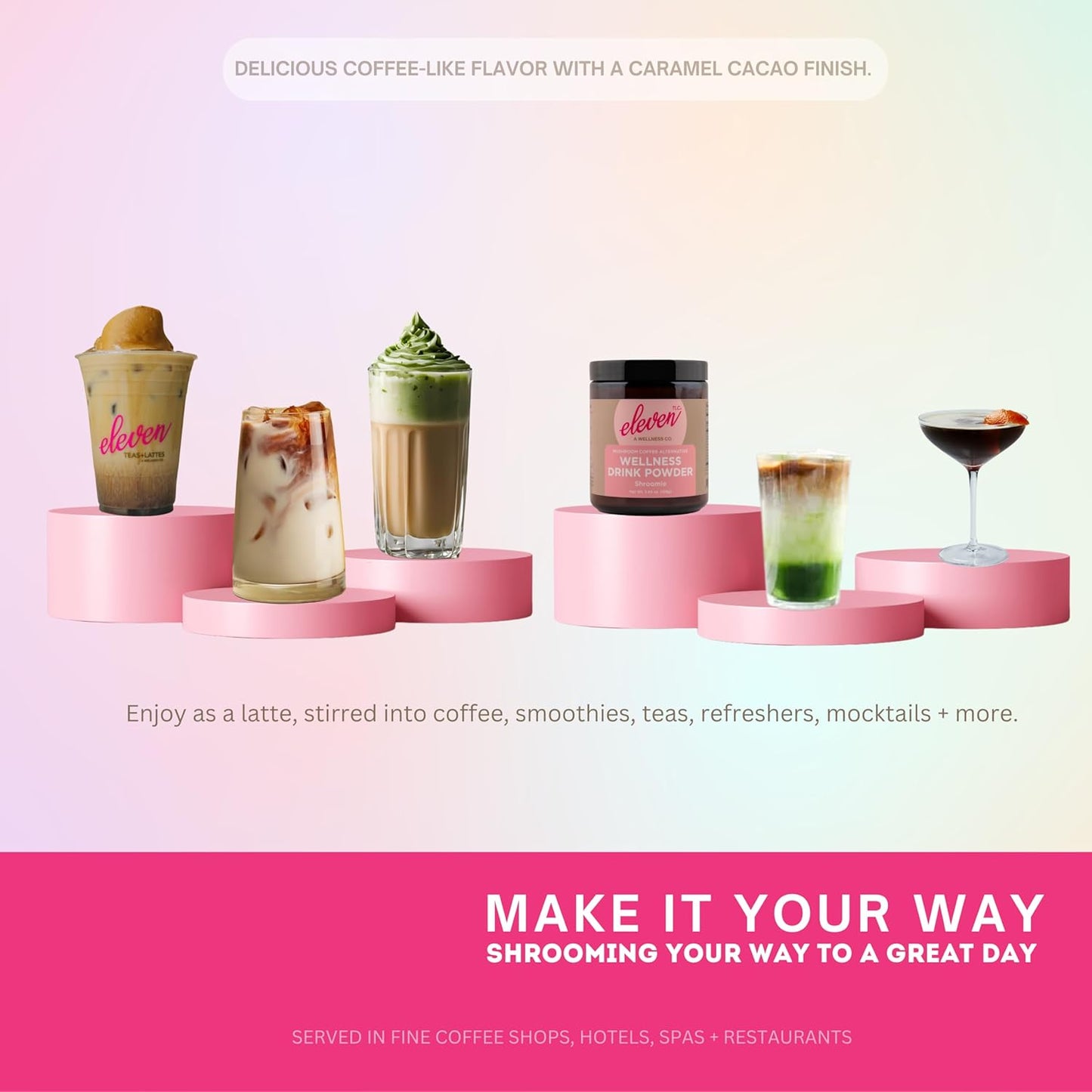 Eleven TLC, Shroomie Master Mind Mushroom Coffee Alternative, 7 Superfoods, Chaga, Reishi + Lion's Mane, Dandy Blend, Energy, Focus, 63 Servings