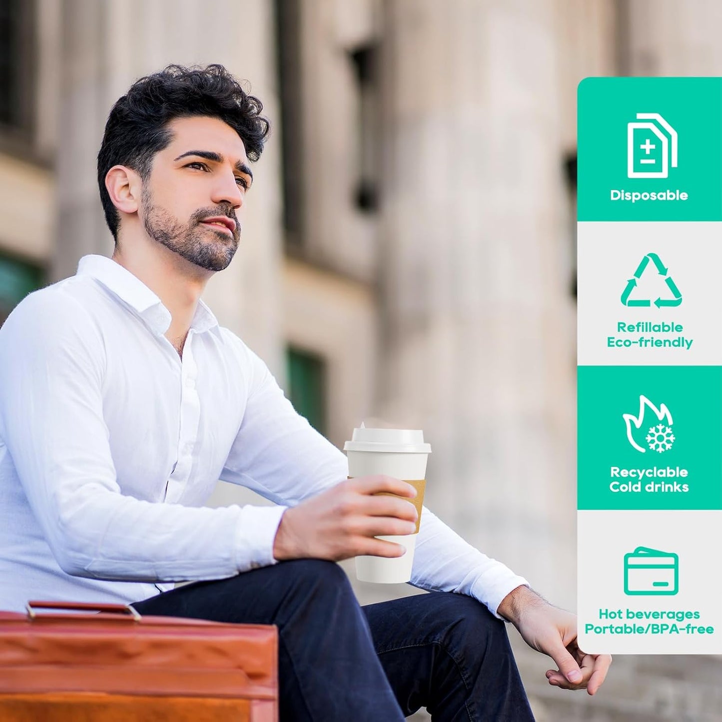 JOLLY PARTY [50 Pack] 16 oz Paper Coffee Cups, Disposable Paper Coffee Cup with Lids, Sleeves, and Stirrers, Hot/Cold Beverage Drinking Cup for Water, Juice or Tea, Suitable for Home, Shops and Cafes