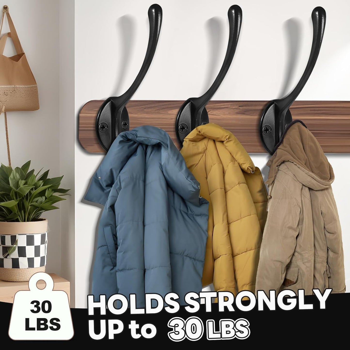 Wall Hooks for Hanging, 25-Pack Heavy Duty Metal Coat Hooks, for Living Room, Bathroom, Kitchen, Bedroom for Coats, Towel, Hat, Key, Closet, Bag (Black)