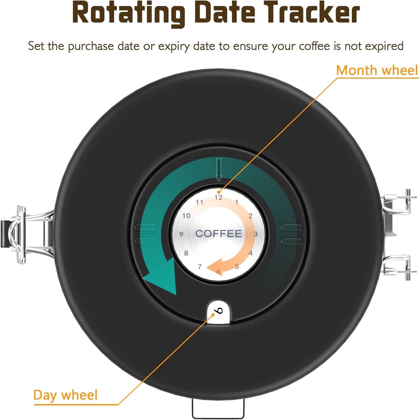 Coffee Canister for ground coffee with Transparent Window,Date Tracker CO2 Valve 304 Stainless Steel Kitchen Food Airtight storage container for Coffee Beans or Grounds, Tea, Sugar(black 22OZ)