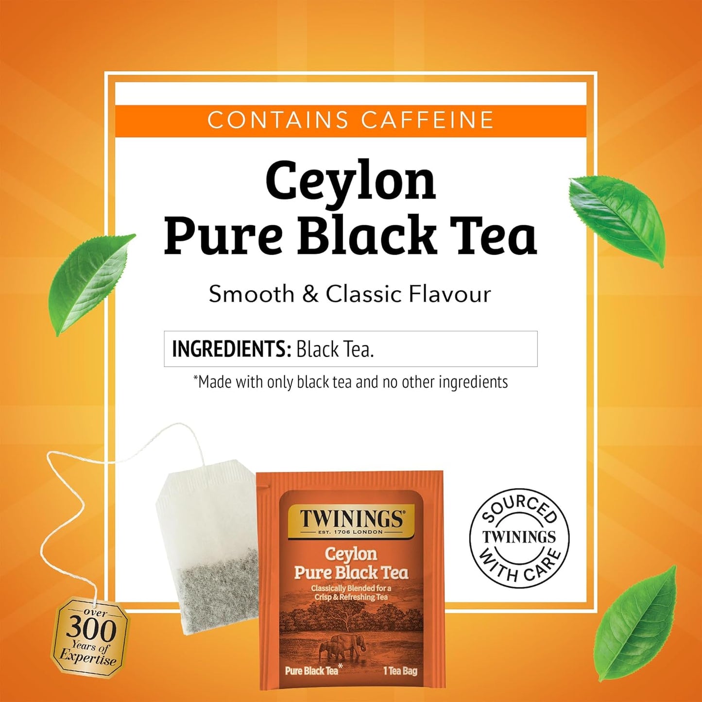 Twinings Ceylon Pure Black Tea Individually Wrapped Bags, 20 Count (Pack of 1), formerly Ceylon Orange Pekoe, Crisp, Refreshing, Caffeinated, Enjoy Hot or Iced, 20 Teabags
