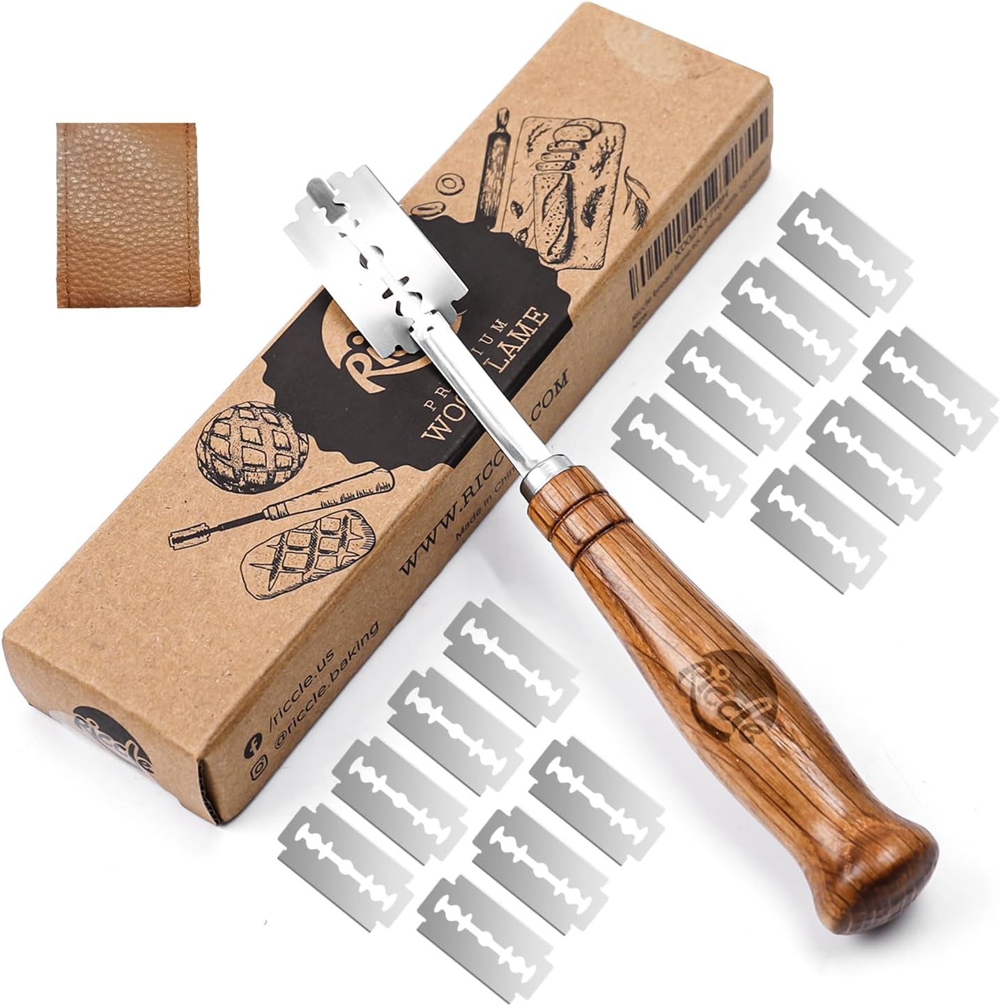 RICCLE Bread Lame Slashing Tool, Dough Scoring Knife with 15 Razor Blades and Storage Cover