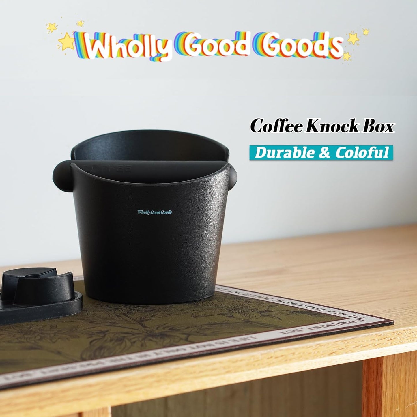Coffee Knock Box for Coffee, ABS Coffee Grind Knock Box, Shock-Absorbent Durable Coffee Espresso Knock Box Dump Bin Grind Waste Removable Detachable Knock Bar and Non-Slip Base (Black)
