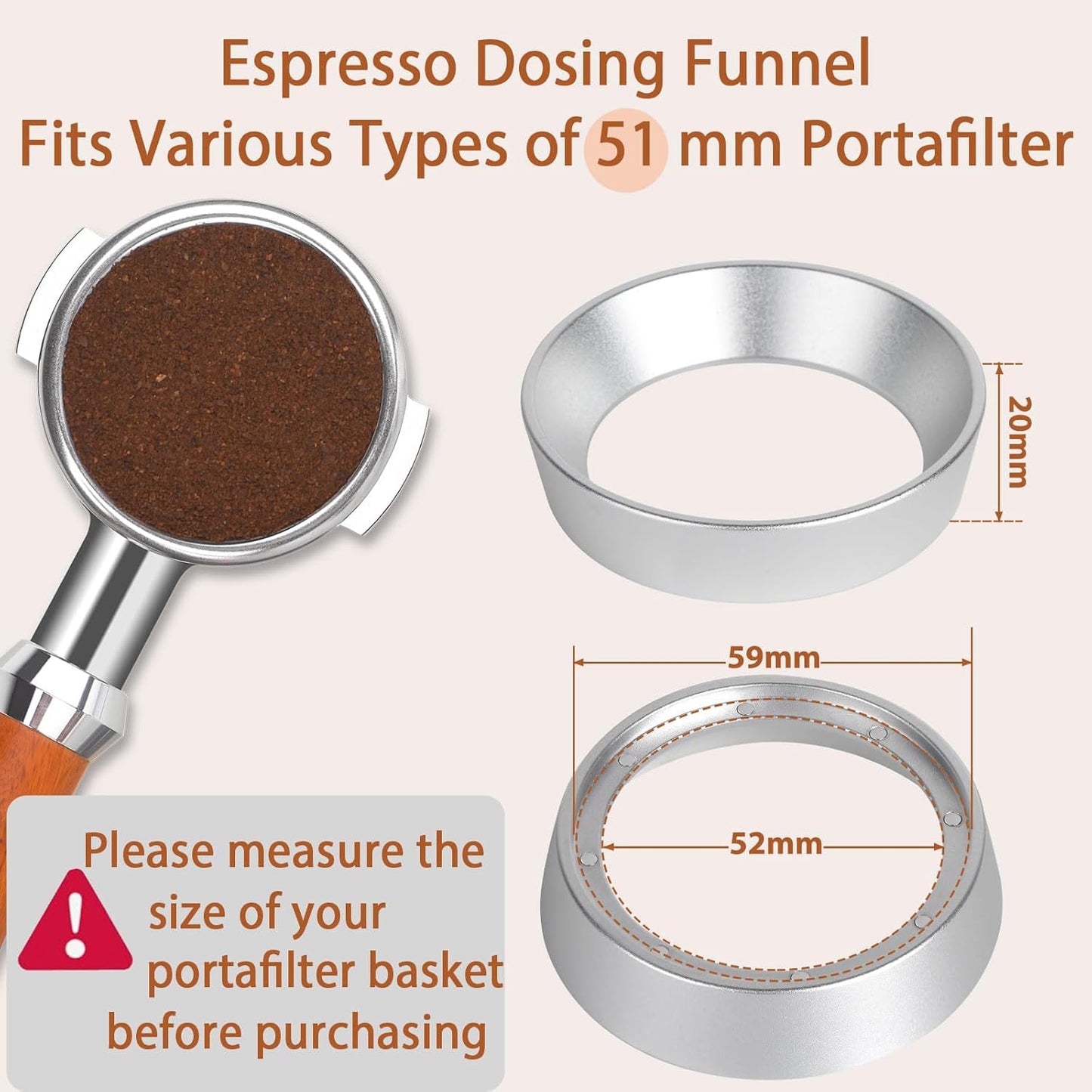 Aluminum Espresso Portafilter Funnel, 51mm Dosing Funnel with Magnetic