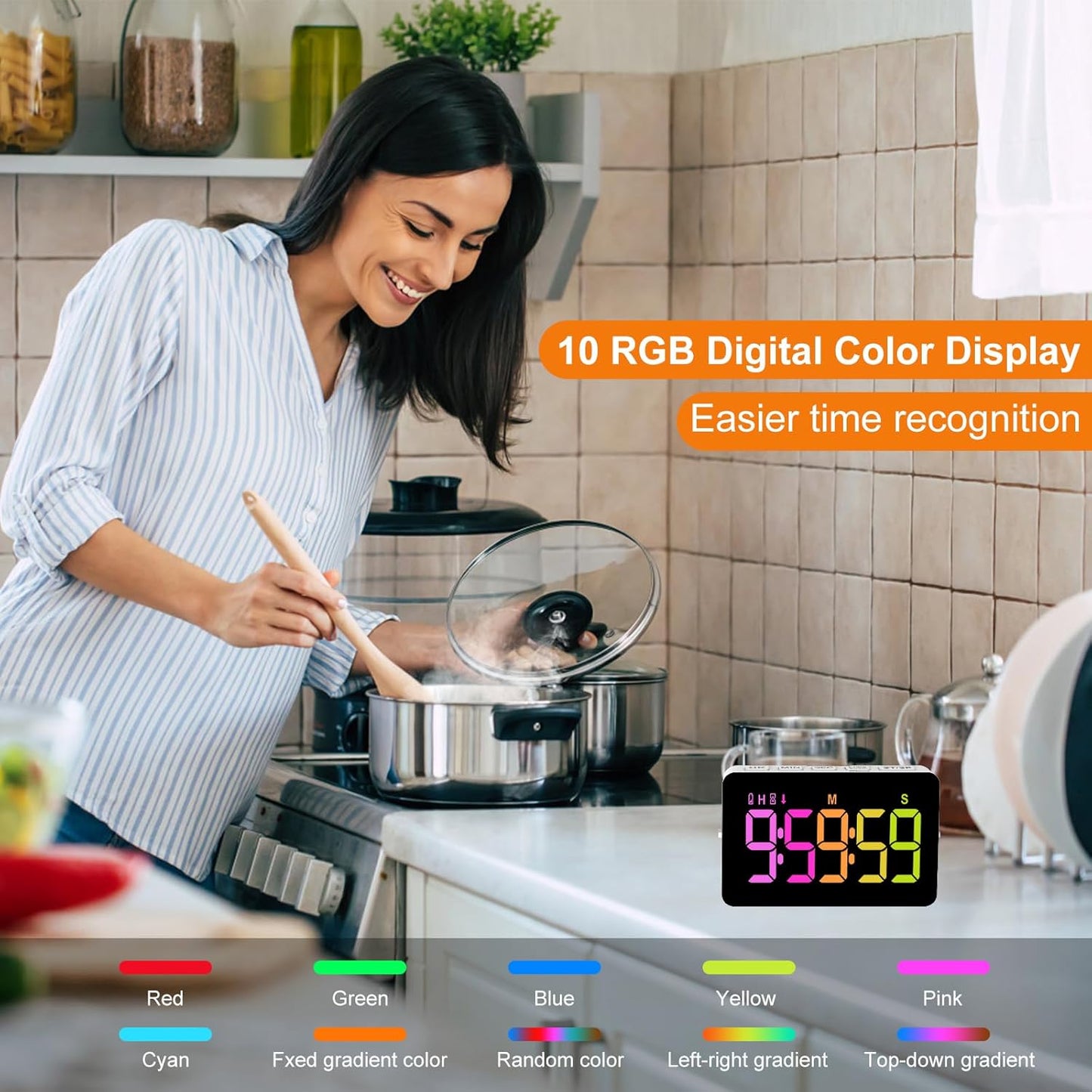 Kitchen Digital Timer, Count Down Up, Rechargeable, Vibration Mode Adjustable Volume and Brightness LED Display, Time Management Cook, Desk, Kids Adults Study Teaching, Kitchen Gadgets