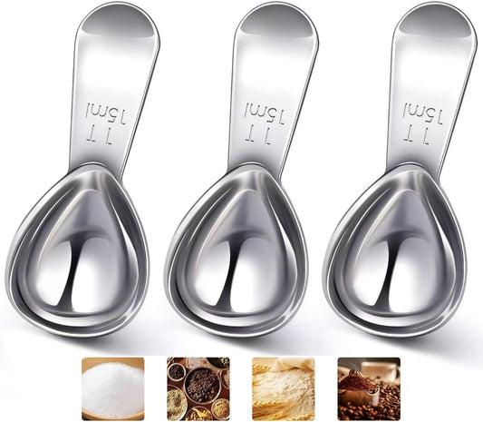 3 Piece 15g Coffee Scoop, Stainless Steel with Graduated Spoon for Coffee Beans, Sugar, Flavourings, etc