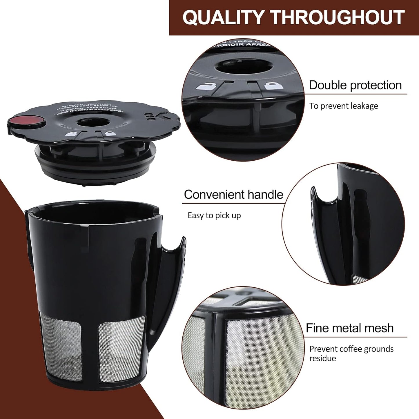 6-Pack Sikawai Fit for 119367 Reusable Coffee Keurig Filter Replacement Part K200 K250 K300 K350- Reusable K Cups for Keurig K-cup 2.0 Series Keurig Reusable Coffee Pods with Cleaning Brush
