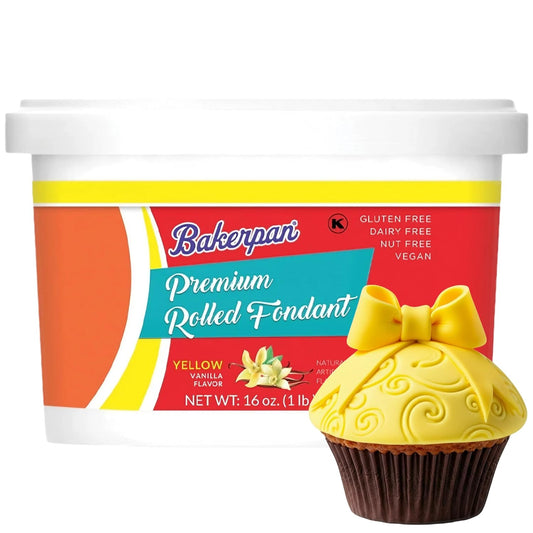 Bakerpan Premium Rolled Yellow Fondant for Cake Decorating - 1 Pound, Vanilla Flavor