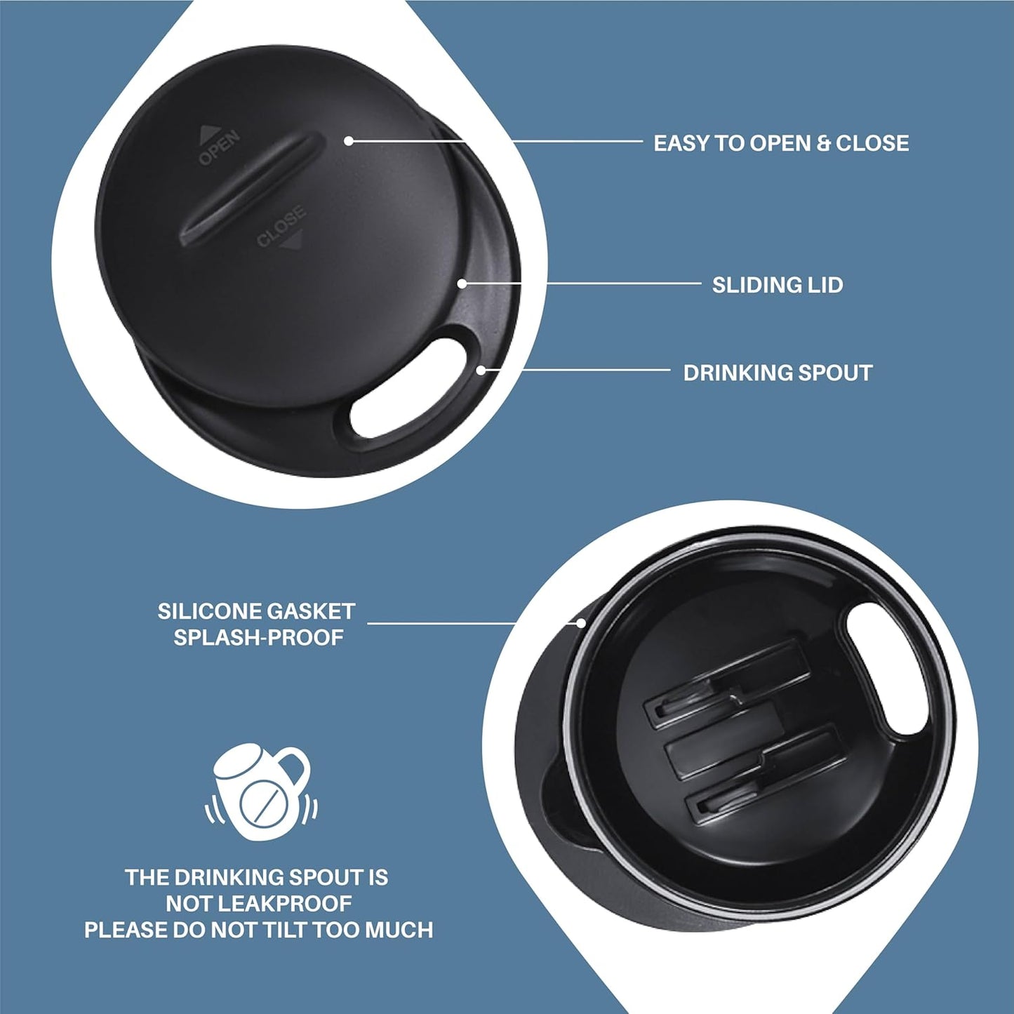 Ideus 16 oz (470 ml) Insulated Coffee Mug with Handle and Lid, Double Wall Stainless Steel Vacuum Thermal Coffee Mug, Travel Coffee Cup Thermal Cup for Home and Office (Ultimate Gray)