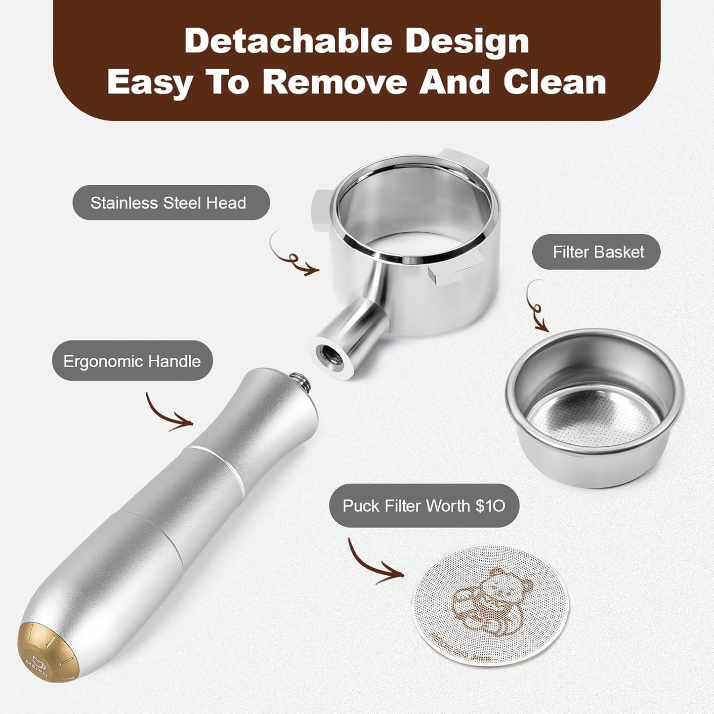 MEION 54mm Bottomless Portafilter Compatible with Breville Barista Express Machines, Sage, Barista Pro, BES870XL, BES878, BES880, Espresso Portafilter with 18g Filter Basket & Puck Screen