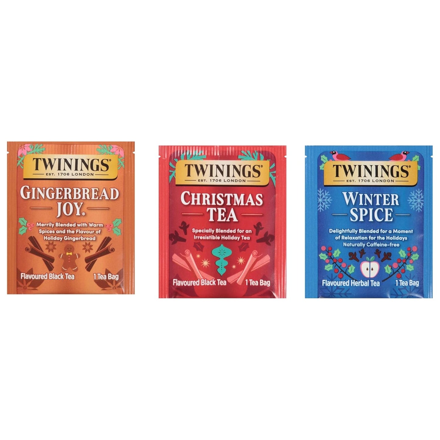 Twinings Winter Tea Collection, Limited Edition Holiday Gift Box, 20 Count (Pack of 3), Includes Christmas Tea, Winter Spice, and Gingerbread Joy, Enjoy Hot or Iced, 60 Teabags