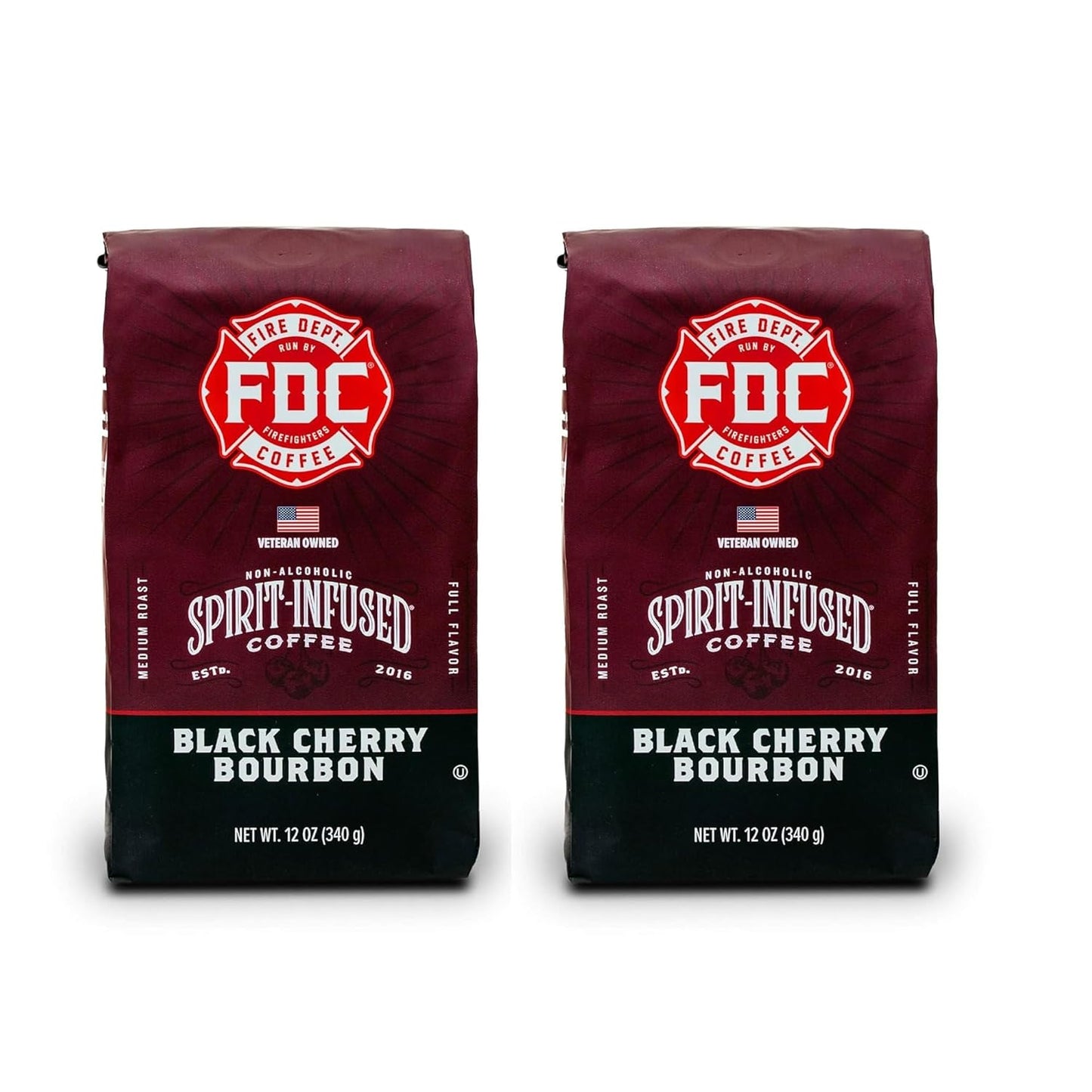 Fire Department Coffee - Black Cherry Bourbon Coffee - Gives Back to Firefighters - Premium Bourbon Infused Whole Bean - Non-Alcoholic - Roasted in the USA - Veteran Owned (12 oz, Pack of 2)