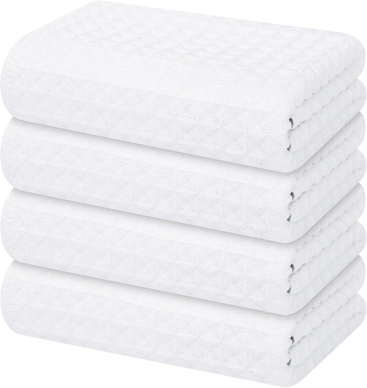 Homaxy Microfiber Waffle Weave Kitchen Towels, 16 x 28 Inch Ultra Absorbent and Solid Color Dish Towels, 4 Pack, White