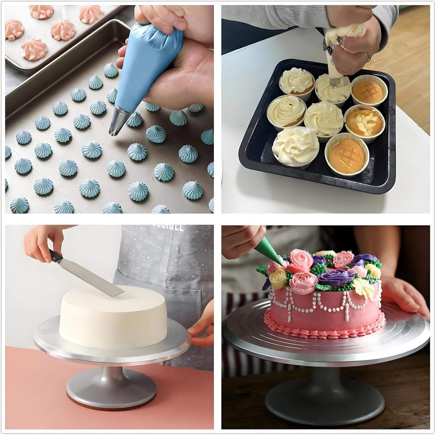 237 Pcs Cake Decorating Kit with Aluminium Alloy Rotating Cake Turntable,Cake Leveler,24 Numbered Icing Tips,2 Coupler,2 Spatulas,3 Comb Scrapers,100 Disposable Pastry Bags